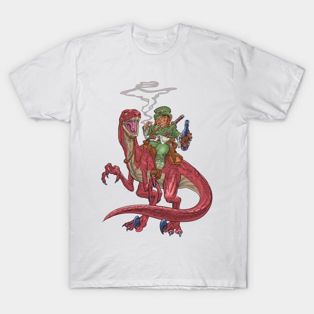 Leprechaun on a Velociraptor T-Shirt by AyotaIllustration